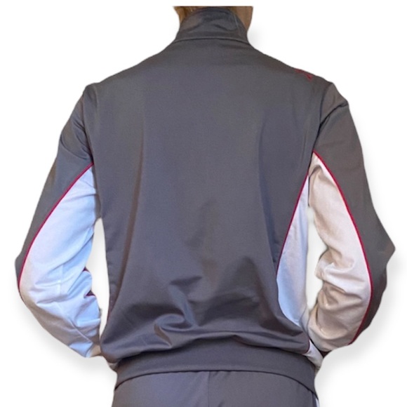 Puma track jacket size medium, gray & white zip-up, pockets & stand-up collar - Picture 3 of 11